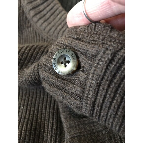 Eddie Bauer Sweater Mens Size XL Brown 1/4 Button Mock Neck Fall Sweatshirt - Picture 4 of 4